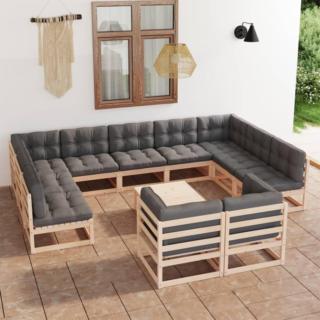 12 Piece Patio Lounge Set with Cushions Solid Wood Pine,Pinewood Patio Lounge Set: for Relaxing and Entertaining Outdoor Furniture Sets, Patio Furniture