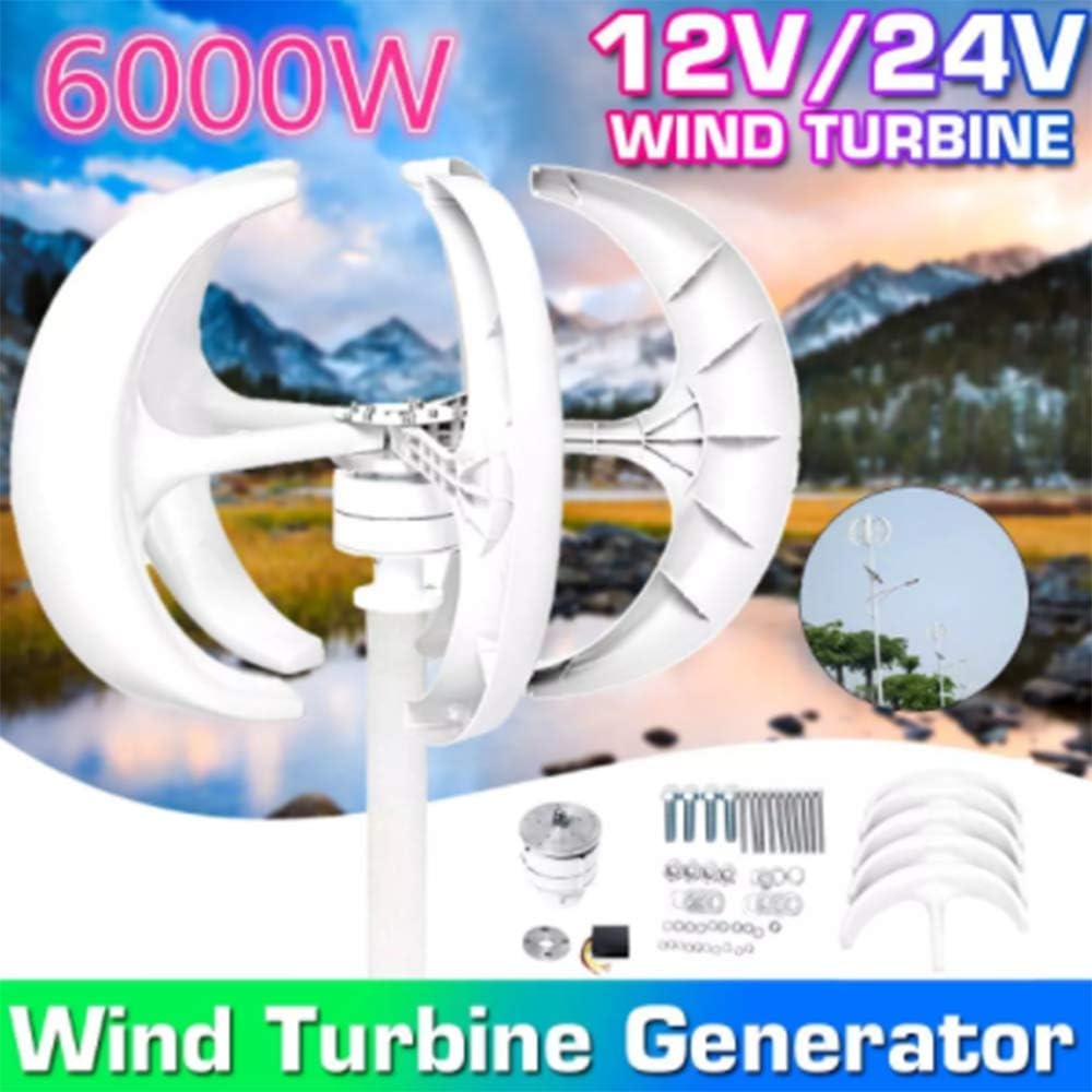 6000W Generator Lantern Vertical Axis Wind Turbines 12V 24V 5 Blades Motor Kit for Home Hybrids Streetlight Use Electromagnetic,12v