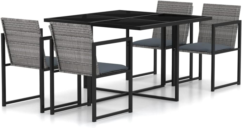 5 Piece Patio Dining Set with Cushions Poly Rattan Gray Garden Furniture