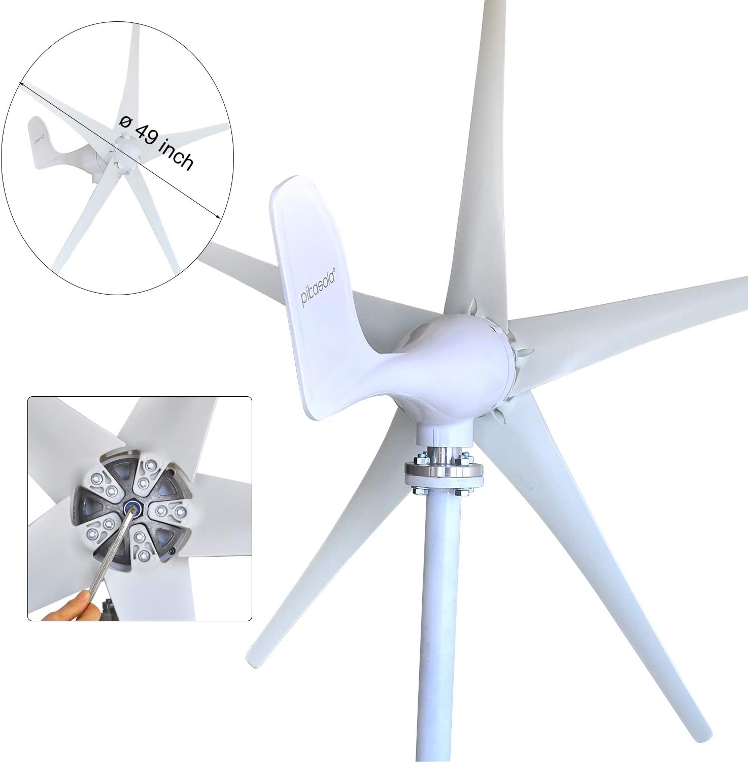 Pikasola Wind Turbine Generator Kit 400W 12V with 5 Blade, with Charge Controller, Wind Power Generator for Marine, RV, Home, Windmill Generator Suit for Hybrid Solar Wind System