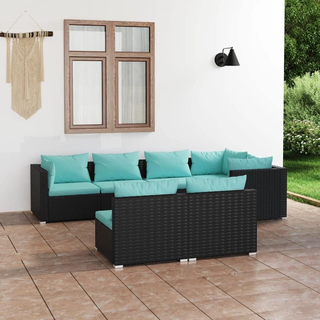 7 Piece Patio Lounge Set with Cushions Black Poly Rattan,Ultimate Comfort and Style: Black Poly Rattan Patio Lounge Set for Outdoor Relaxation Patio Furniture, Outdoor Furniture Sets