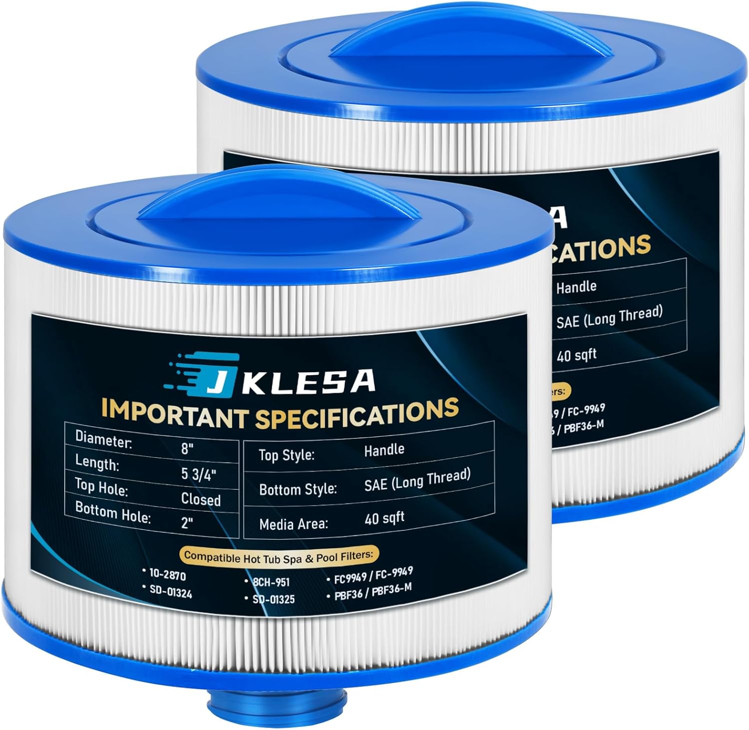 Spa Filter Compatible with 2013+ (Long Thread) Bullfrog/Wellspring 10-2870, Unicel 8CH-951, Pleatco PBF36/PBF36-M, FC9949/FC-9949, SD-01324, SD-01325, Bullfrog 35 Hot Tub Cartridge, 2 Pack