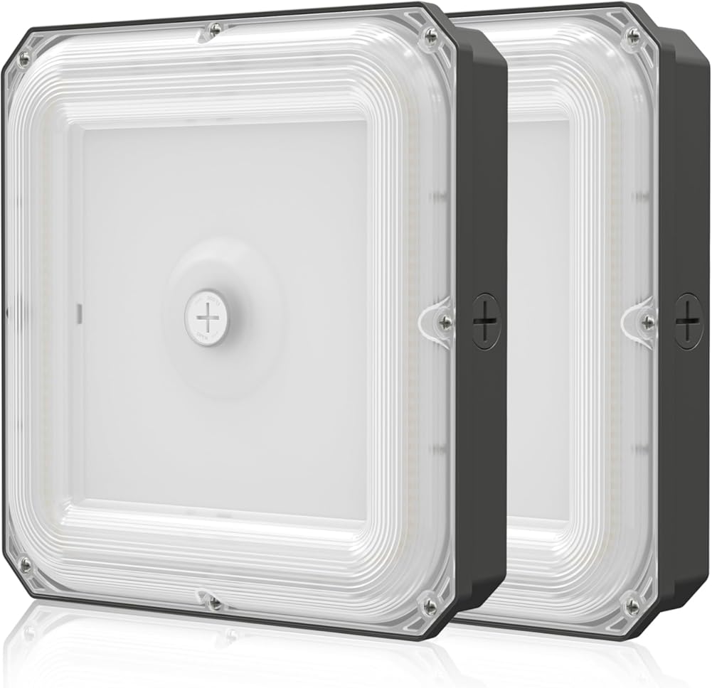 CINOTON 100W LED Canopy Lights 14000LM, Commercial LED Shop Lights 120Vac, Outdoor IP65 Waterproof High Bay for Garage Carport Warehouse Gas Station Ceiling, 5000K Daylight FCC-Listed 2 Pack