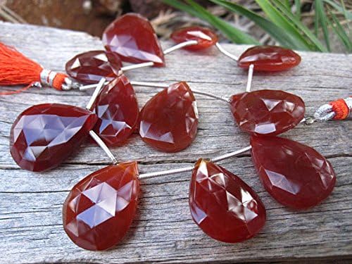 tomato chalcedony beads faceted teardrops large briolettes 24mm x 18mm