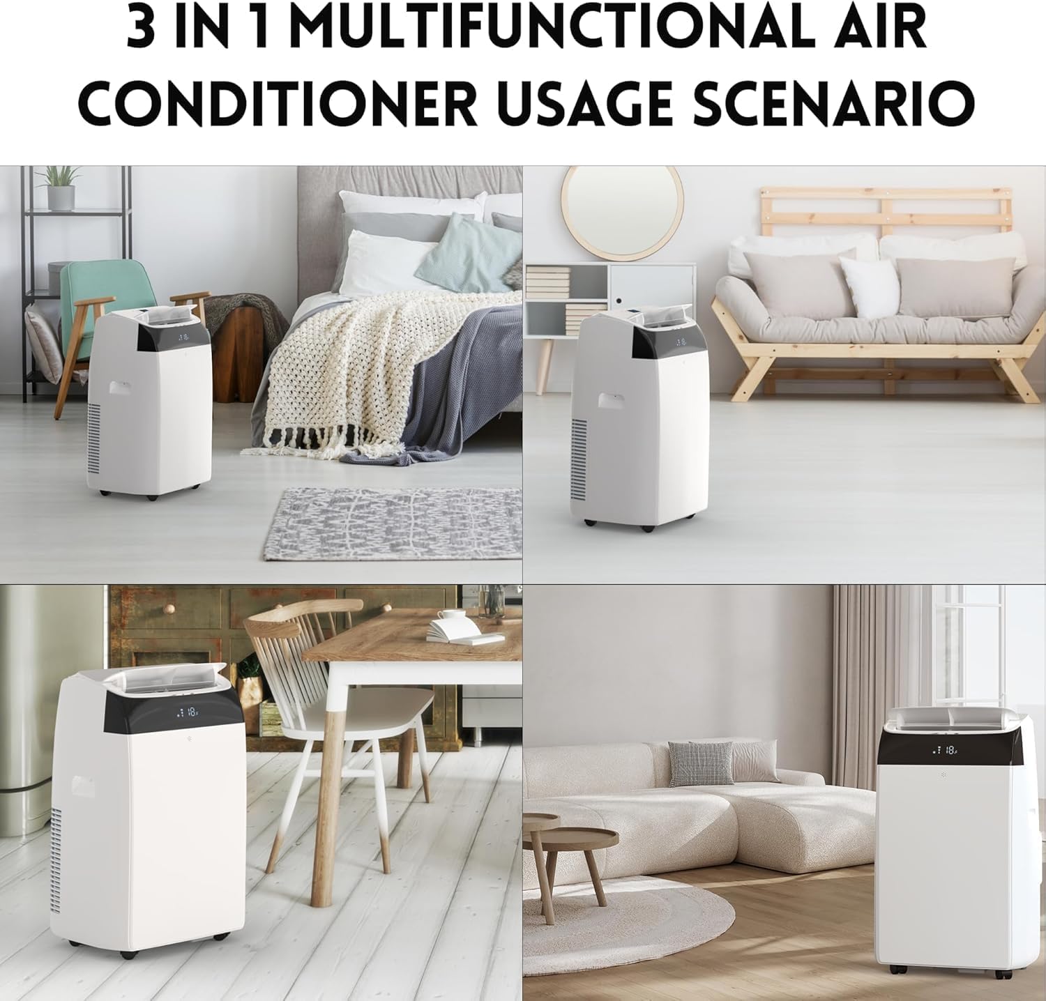 Portable Air Conditioner 12000 BTU Cools Rooms Air ConditionerUp to 500 Sq.Ft, 3 - In - 1 with Built In Dehumidifier Fan Modes, Ultra Quiet