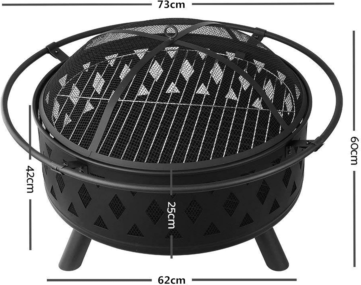 Portable Fire Pit & Bowl,Large Outdoor Fire Pit w/Spark Screen,Bonfire Wood Burning Heating Basin,Round Firepit Heater