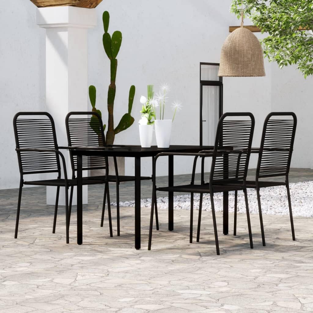 5 Piece Patio Dining Set Black,Elegant Outdoor Dining Set with Sturdy Steel Frame and Soft Cotton Rope Chairs for Garden, Patio, and Home Furniture Sets for Patio, Lawn & Garden