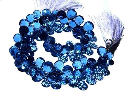 13 inch natural beads strand of 8x5-9x6mm faceted drop blue quartz gemstone briolletes beads for DIY jewelry - necklace, bracelet, earring, ring.