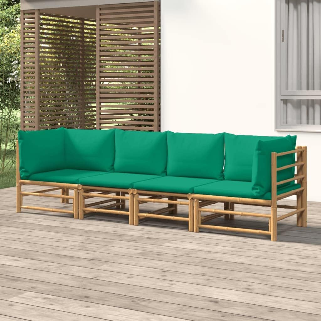 4 Piece Patio Lounge Set with Green Cushions Bamboo,Elegant Bamboo Patio Lounge Set Comfortable and Modular for Outdoor Enjoyment Furniture Sets for Patio, Lawn & Garden