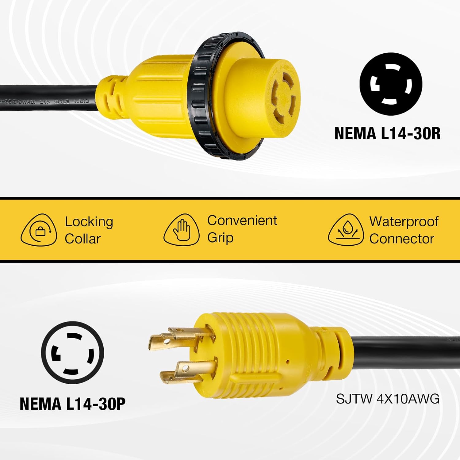 50FT 30 Amp Generator Cord with Pre-Drilled Power Inlet Box,Heavy Duty Generator Power Cord 4 Prong,125/250V,NEMAL14-30P/14-30R,Waterproof,ETL Listed,Home/RV Power Supply