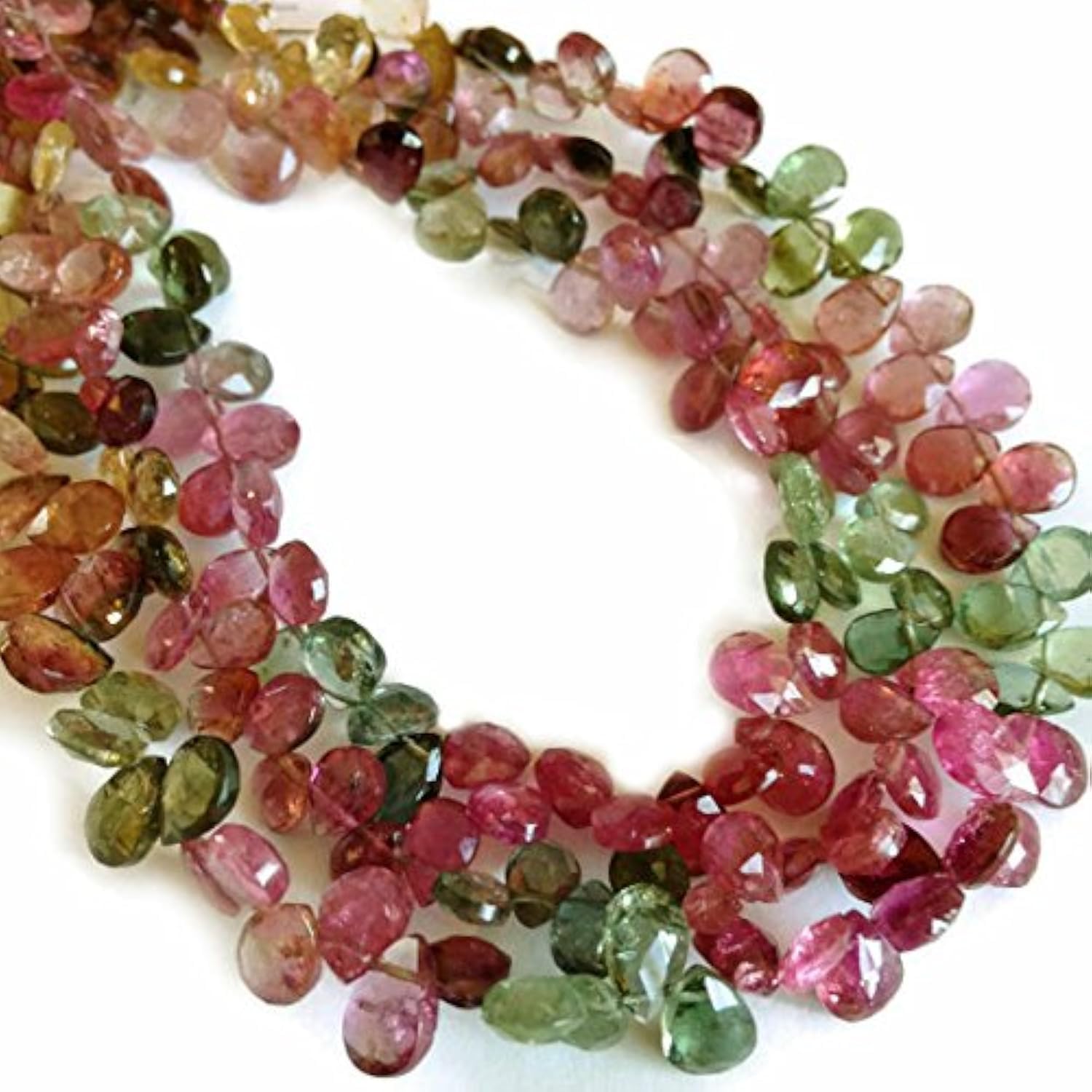 Multi-tourmaline faceted briolettes 4.5x6mm - 4.75x6.5mm 32 beads