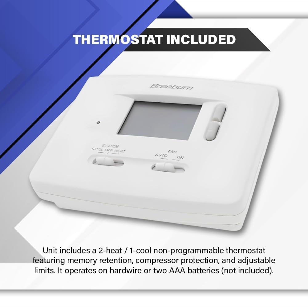 1HVAC 2 Ton 15.2 SEER2 Central Heat Pump Split System with Free Thermostat and 5K Backup Heat Kit - R32 Single Stage (AC/Heating System) | 24000 BTU