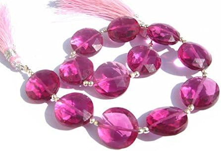 13 inch natural beads strand of 14x14mm faceted coin rubellite quartz gemstone beads for DIY jewelry - necklace, bracelet, earring, ring.