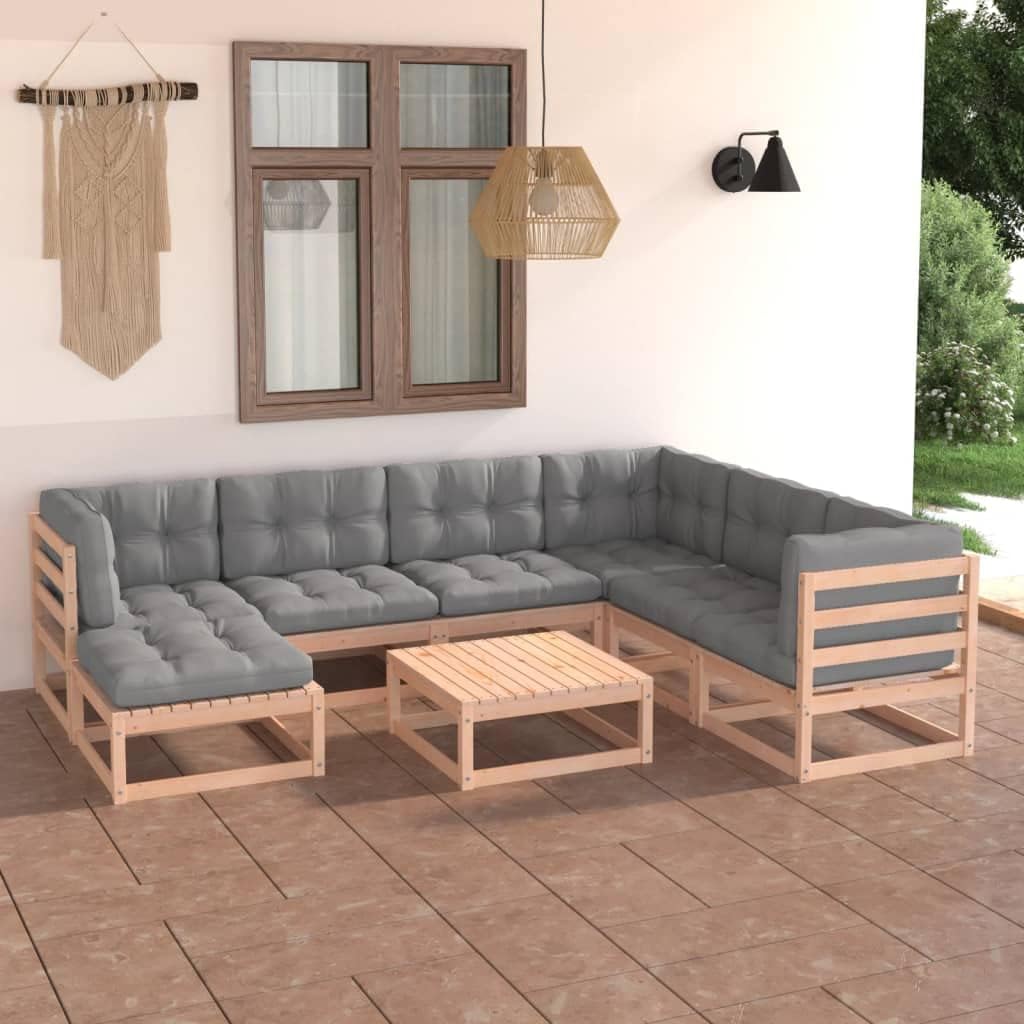 8 Piece Patio Lounge Set with Cushions Solid Wood Pine,Solid Pinewood Outdoor Patio Lounge Set: Customizable Comfort for Your Outdoor Space Patio Furniture Sets, Outdoor Furniture Sets