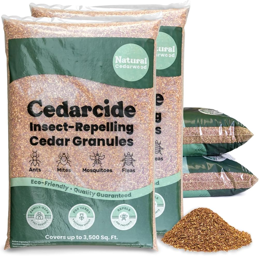 Cedarcide Lawn, Home & Garden Cedar Granules | Repels Fleas, Ticks, Ants & Mosquitoes | Smells Great, Easy to Use | Family & Pet Safe | 4 Bags (32 Lbs)