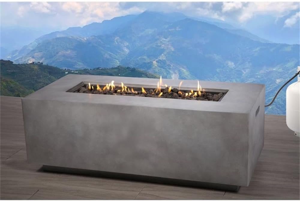 Living Source International Modern Concrete Propane Fire Pit Table in Gray
