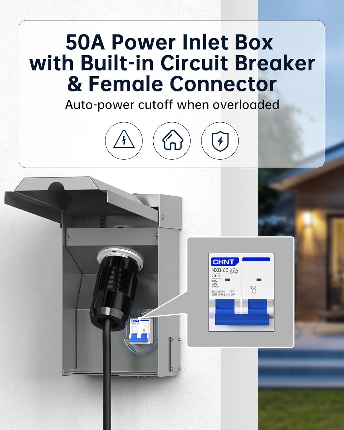 50A Generator Inlet Box & Plug with Circuit Breaker Combo - VHBW 50 Amp Power Inlet Box Set, 125/250V 12500W, Weatherproof/Rainproof, ETL Listed