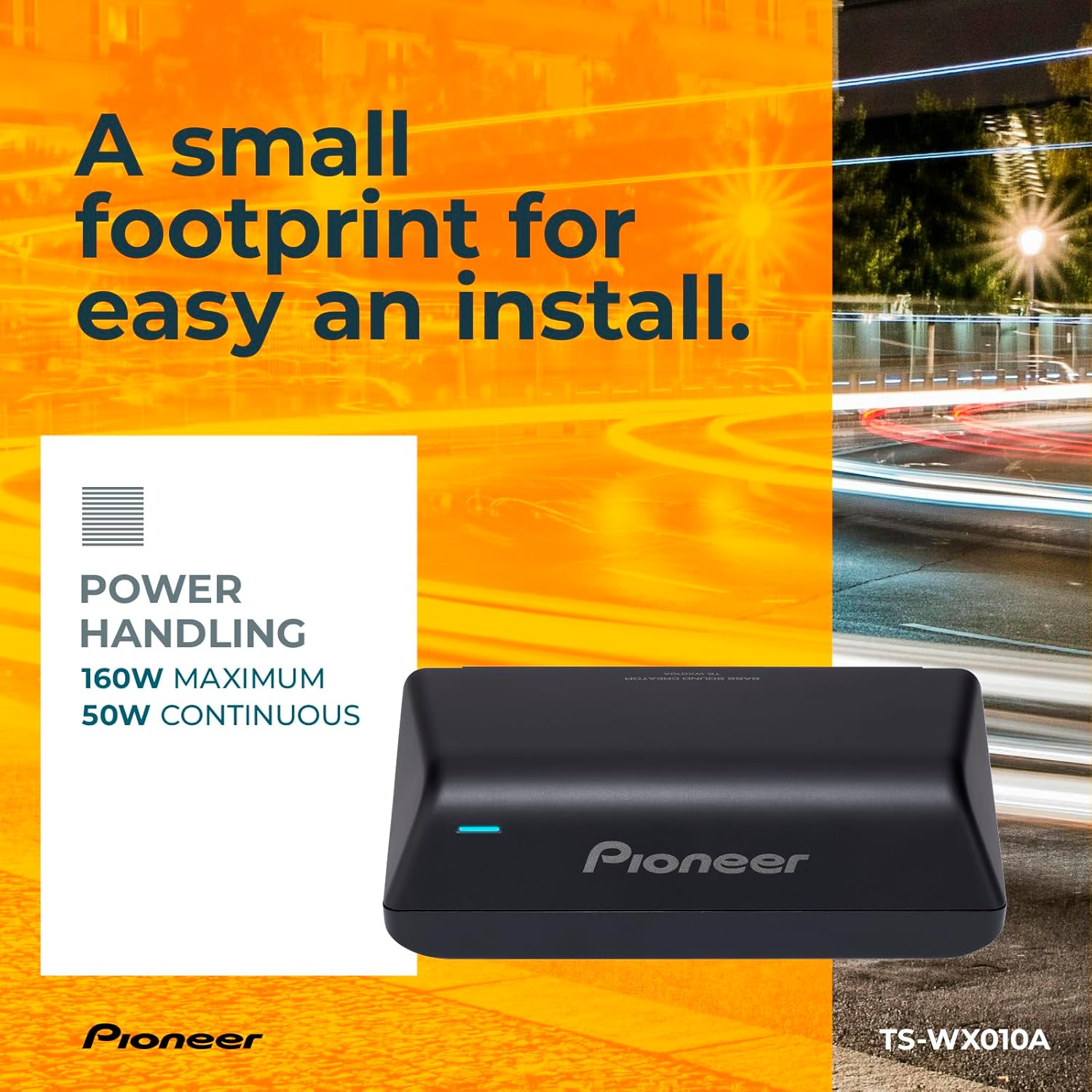PIONEER TS-WX010A Under-Seat Subwoofer – 160W Max, Pre-Loaded, Built-in Amp for Easy Bass Upgrade, Enclosure Included, Amp Included, High-Level Input, Works with Most Factory or aftermarket radios