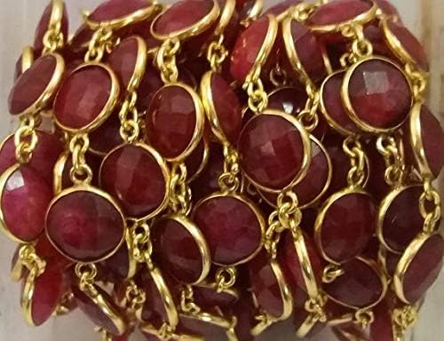 JEWELZ 5 feet dyed ruby rosary bezel connector chain - continuous connector chain - bezel connectors size 10-15mm - 24k gold plated connect