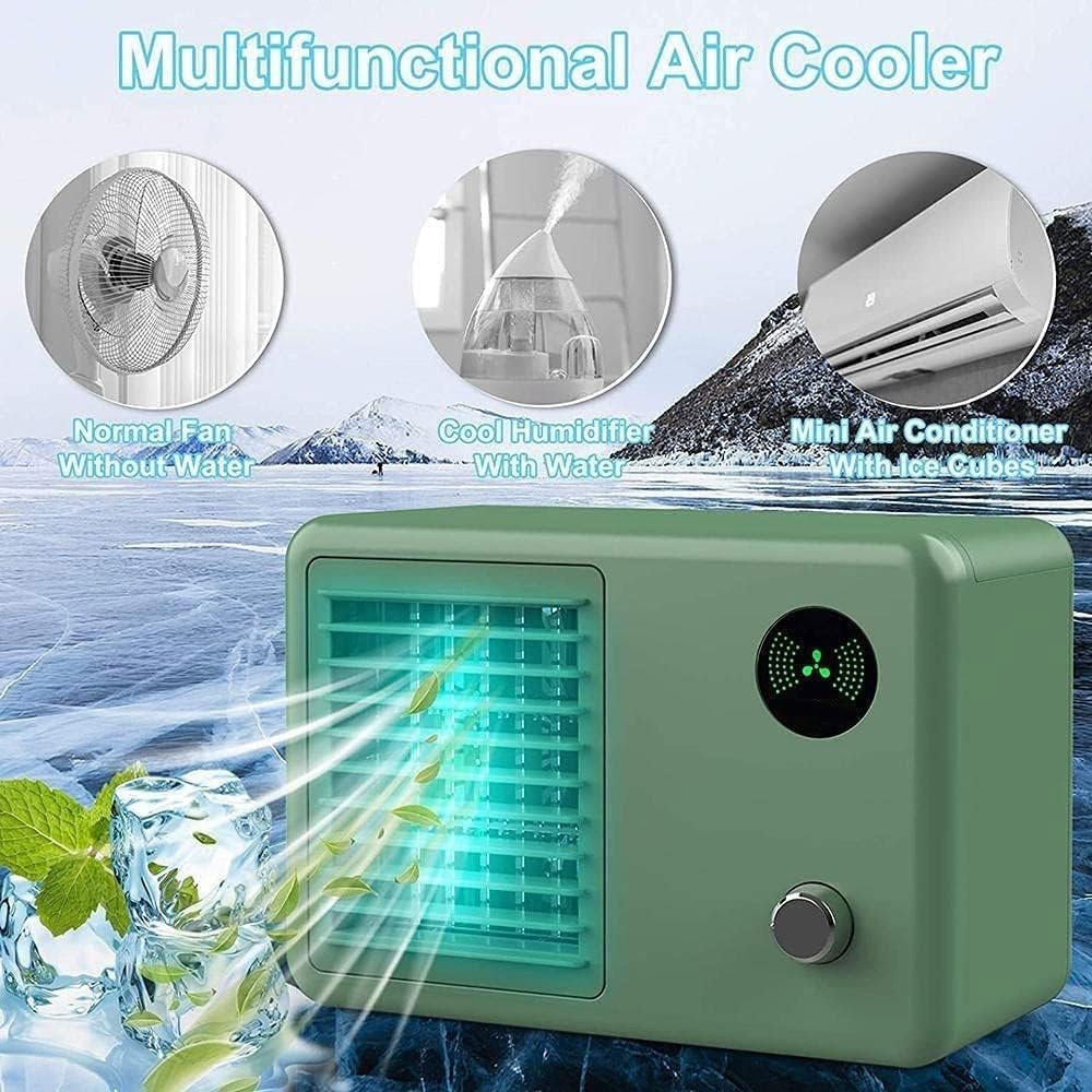 Portable Air Conditioner, USB Air Cooler with LED Light, Mini Air Conditioner Portable Cooler, Desktop Cool Personal Space, for Bedroom, Office (Color : White) (White)