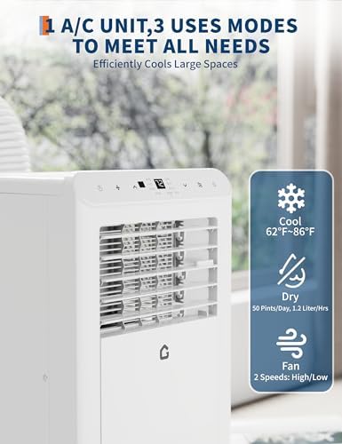 Garvee 10,000 BTUs Portable Air Conditioners, Portable AC for Room Up to 450 Sq.Ft, 3 in-1 Quiet AC Unit with Fan & Dehumidifier Function with Remote Control, Smart Sleep Mode, 24H Timer
