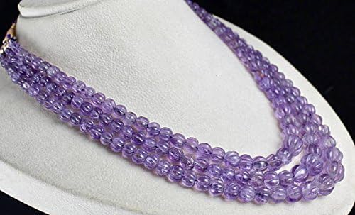 3 Line Natural Purple Amethyst Carved Melon Beads Necklace 15 INCHES 14 MM to 5 MM