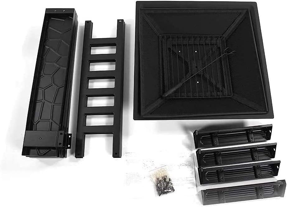 3 in 1 Fire Pit with Rain Cover, Outdoor Metal Brazier Square Table Fire Pit Heater BBQ, Garden Patio Bonfire