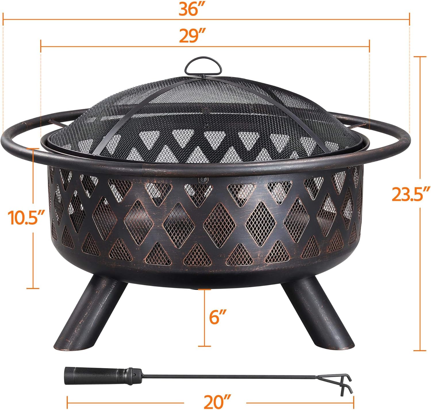 Yaheetech 36 Inch Outdoor Round Fire Pit - Backyard Patio Garden Stove Bonfire Wood Burning Firepit for Outside with Spark Screen and Poker