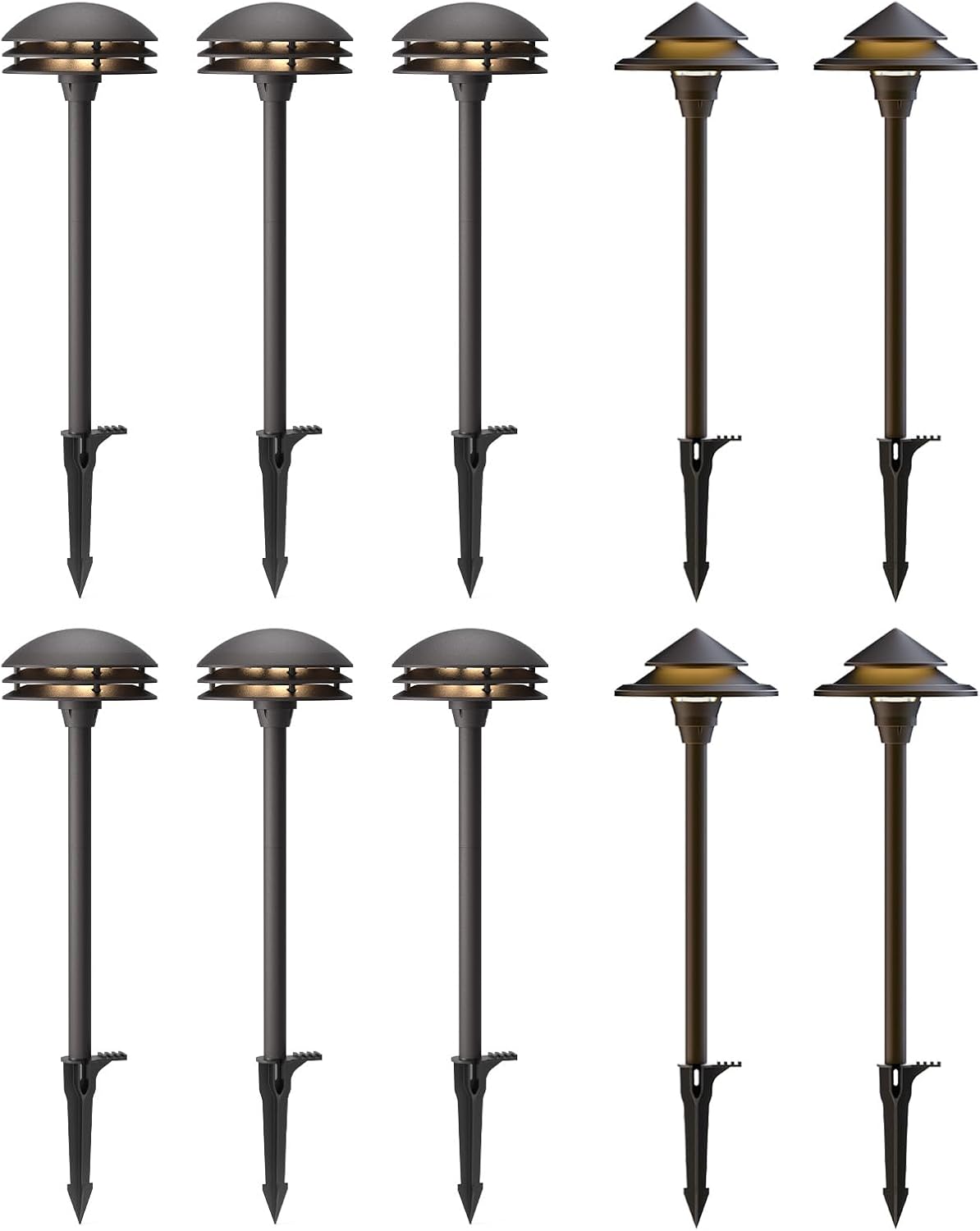 GOODSMANN Landscape Lighting 10PK Low Voltage Pathway Lights 6PK 4W 80 Lumen Outdoor Pathway Lights 4PK 4W LED 32 Lumen 2 Tier Pagoda Landscape Path Lights