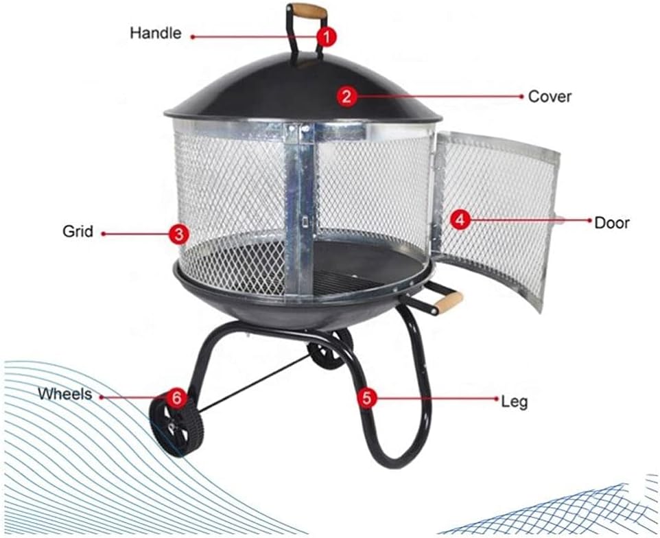 Campfire Patio Fire Pit, Outdoor Fire Pit, Backyard Fire Pit, Wood-Burning Portable Pulley Steel Outdoor Brazier with Screen Cover 44.8 Inches
