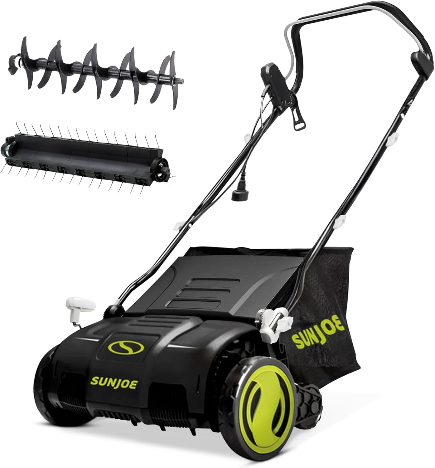 Sun Joe Corded Dethatcher & Scarifier with 13.2-Gal Bag, 15-Inch Cutting Width, 13-Amp Motor - Heavy-Duty Yard Trimmer for Gardening Care and Lawn Maintenance, AJ805E