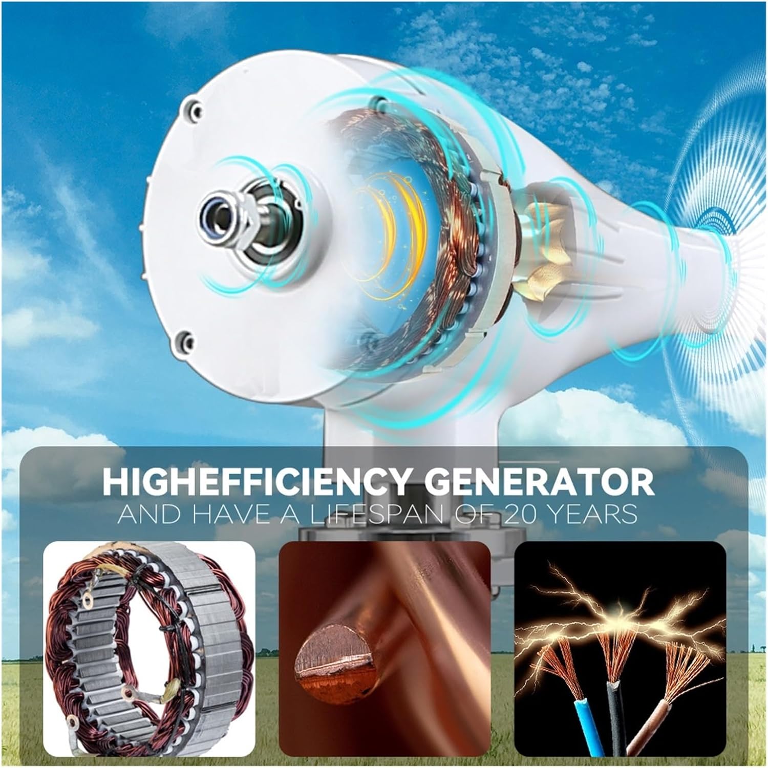 Wind Turbine Generator Power 3000w 3 6 8 Blades 12v 24v 48v with Mppt Controller for Home Use Low Starting Speed for Home(6 Blades,24V)