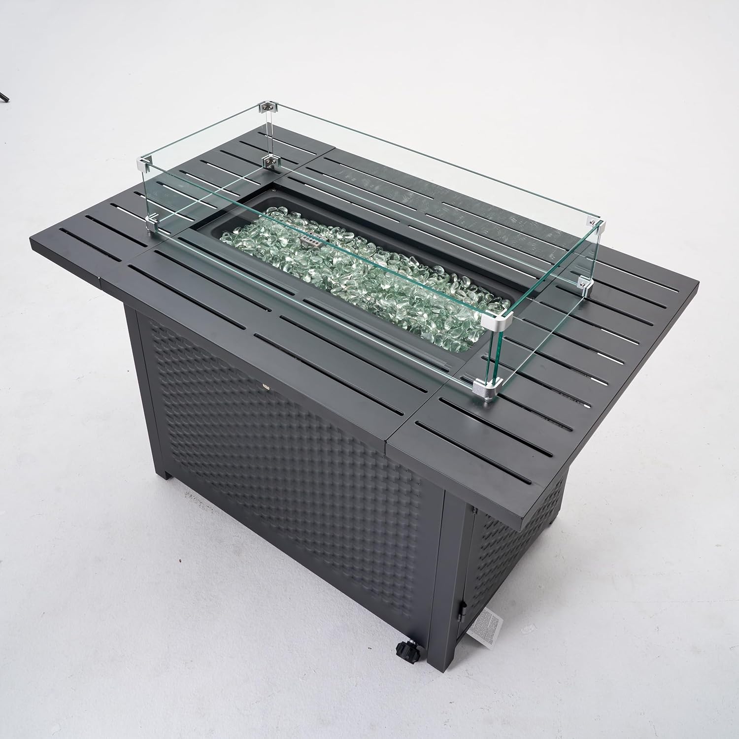 Rectangular Outdoor Propane Gas Fire Pit Table 50,000 BTU Propane with Lava Rock Filler