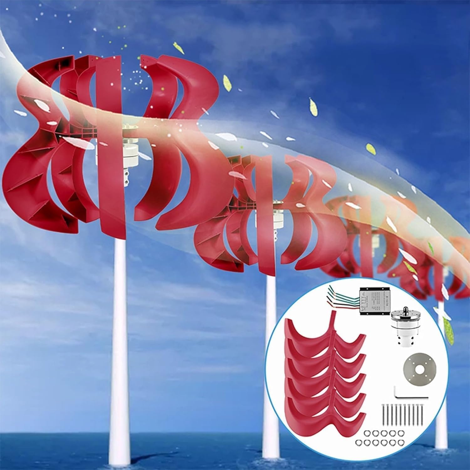 CAJUCA 9000W Wind Turbine Generator Kit Energy Windmill Vertical Axis Wind Turbine Generator Home Three-Phase AC Permanent Magnet