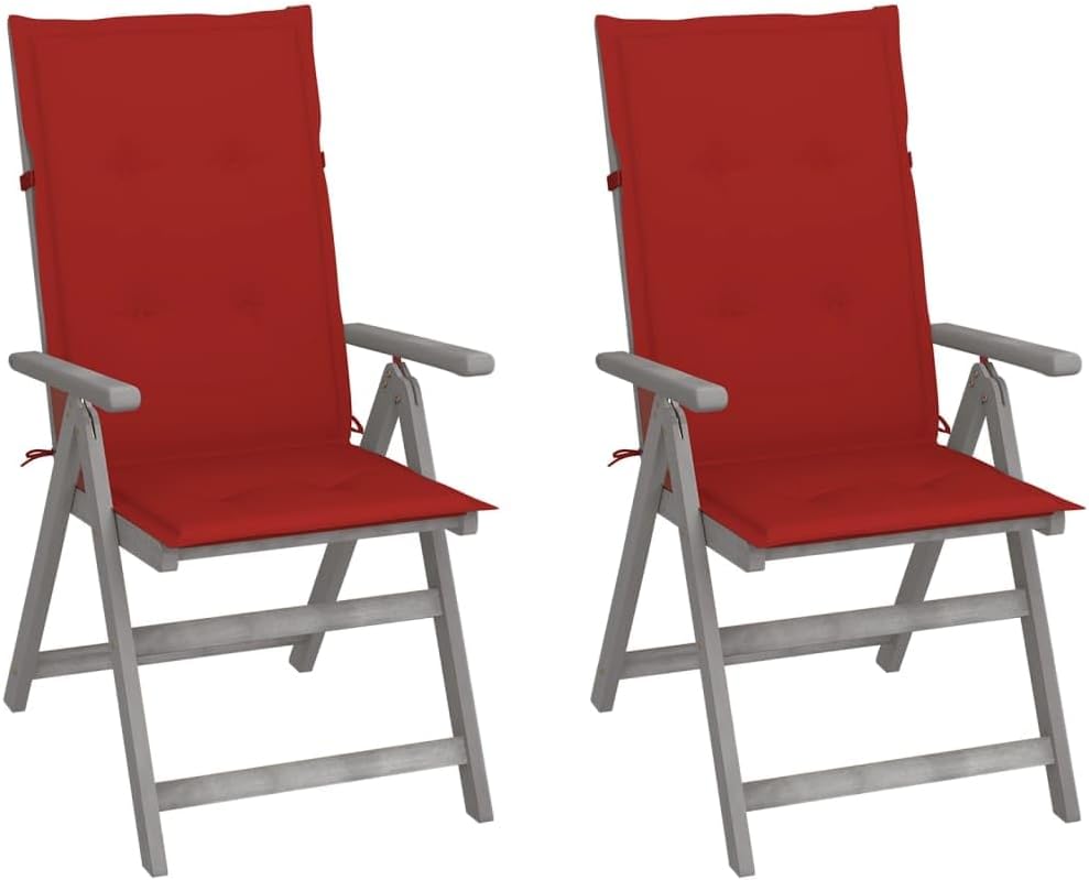 Patio Chair Patio Reclining Chairs 2 pcs with Cushions Solid Acacia Wood