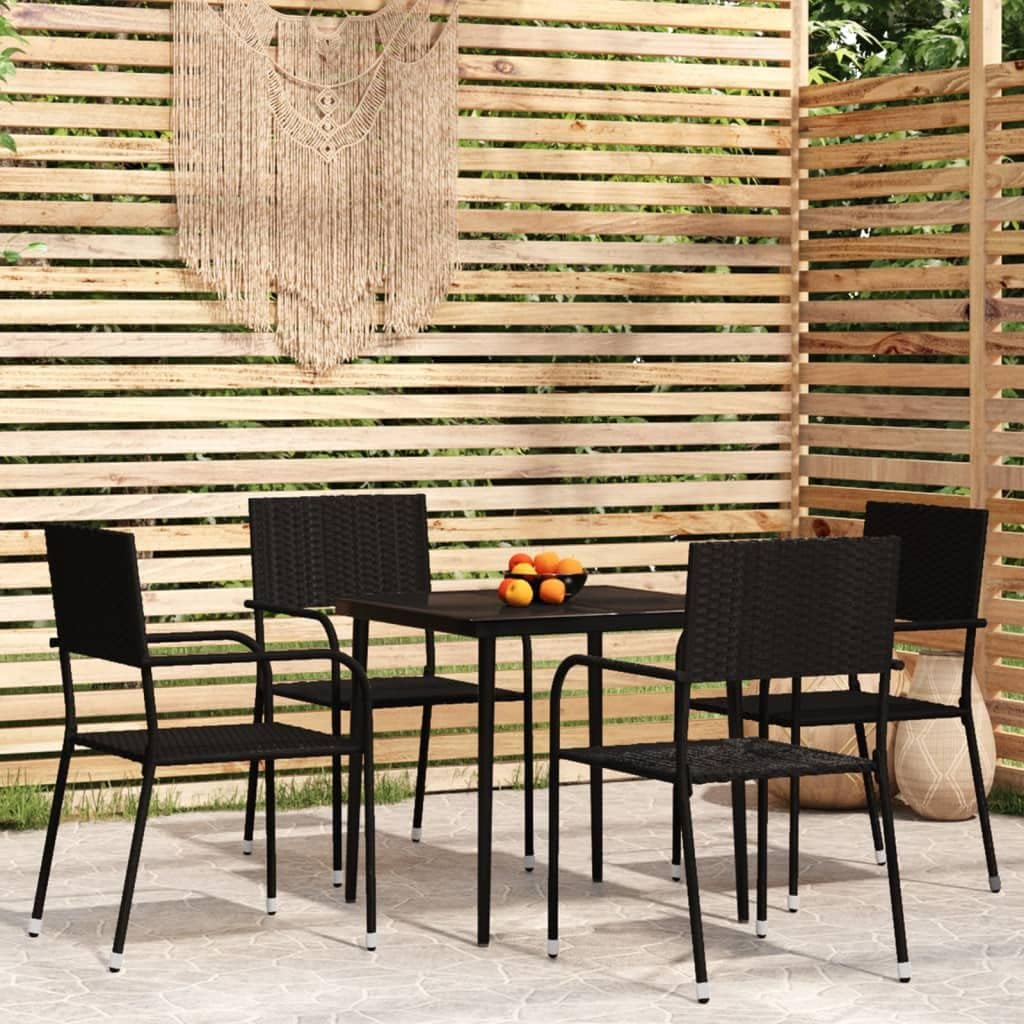 5 Piece Patio Dining Set Black,Elegant Patio Dining Set: WeatherResistant Rattan Chairs with Glass Tabletop Patio Furniture Sets, Outdoor Furniture Sets