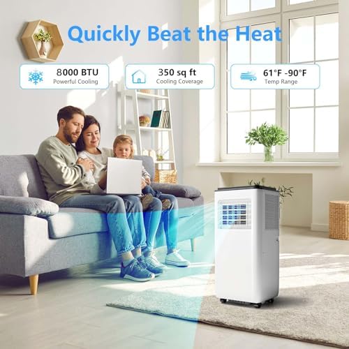 GarveeHome 8000Btu Portable Air Conditioner-Remote Control,3 in-1 Cool, Dehumidify & Fan Modes,24-Hour Timer, Cooling up to 350 sq ft, Includes Window Installation Kit for Home & Office