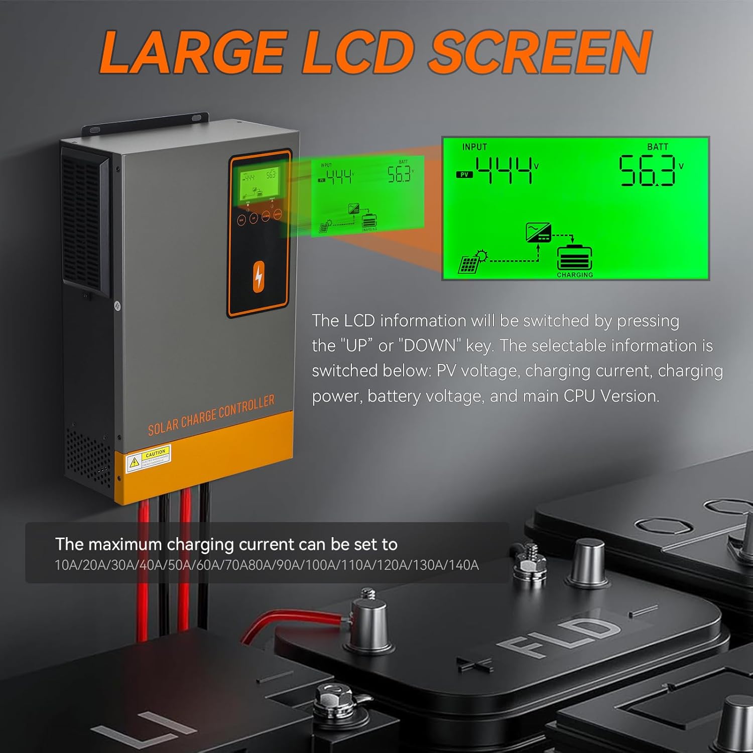 48V 140A MPPT Solar Charge Controller, 140Amp Solar Regulator Max.PV Input 500V, Max. Charging Current Can be Set, Work with 48V Lead-Acid and Lithium Batteries