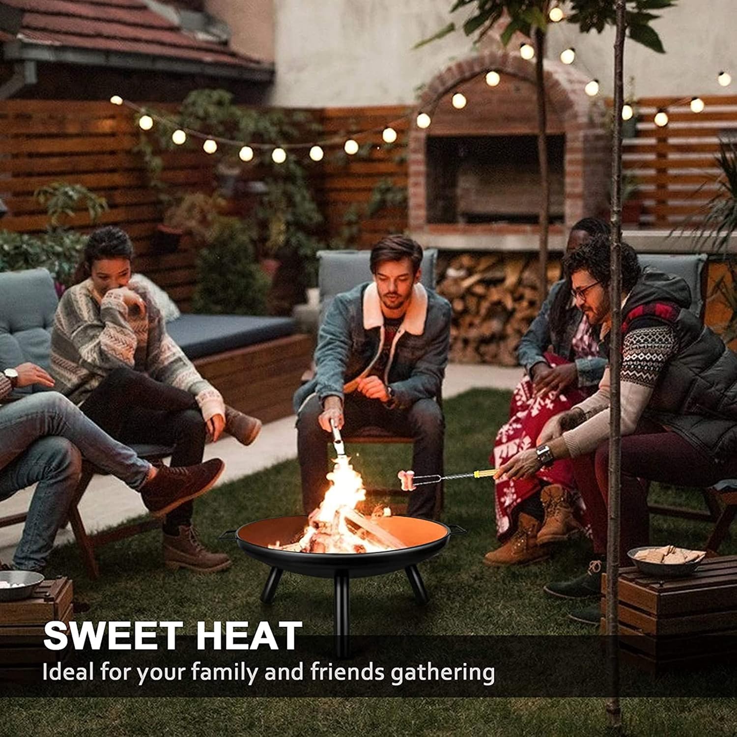 Portable Fire Pits & Bowls w/Handle, Outdoor Fire Pits, Wood Burning Heating Basin, Charcoal Barbecues BBQ Grill Firebowl, for Garden, Patio, Backyard