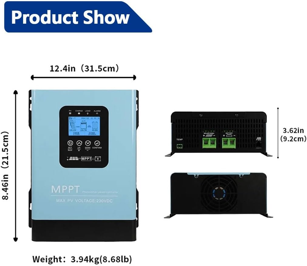 Y&H 60A MPPT Solar Charge Controller,12V 24V 36V 48V 60V 72V 84V 96V Solar Battery Regulator PV Max 230V for Sealed Lead Acid Gel and Li Battery
