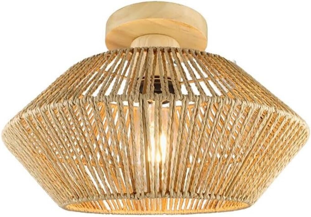 Semi Flush Mount Chandeliers Rattan Art Lighting Fixtures Manual Ceiling Light Farmhouse Ceiling Lamp for Living Room Dining Room Study Villa Bedroom Corridor Children's Room Hall Entryway