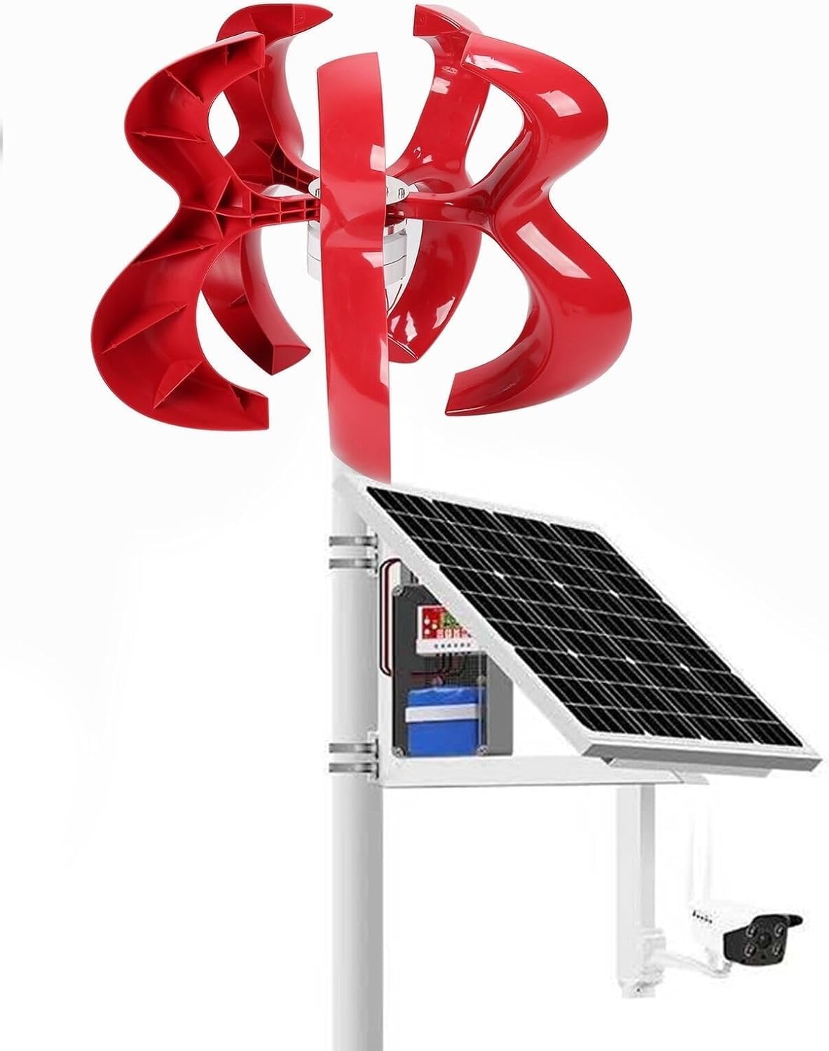 CAJUCA 9000W 5 Blade Hoist Wind Turbine Vertical Axis Wind Turbine Red Gourd Shape Low Wind Speed Starting AC with Controller and Solar Garden Light