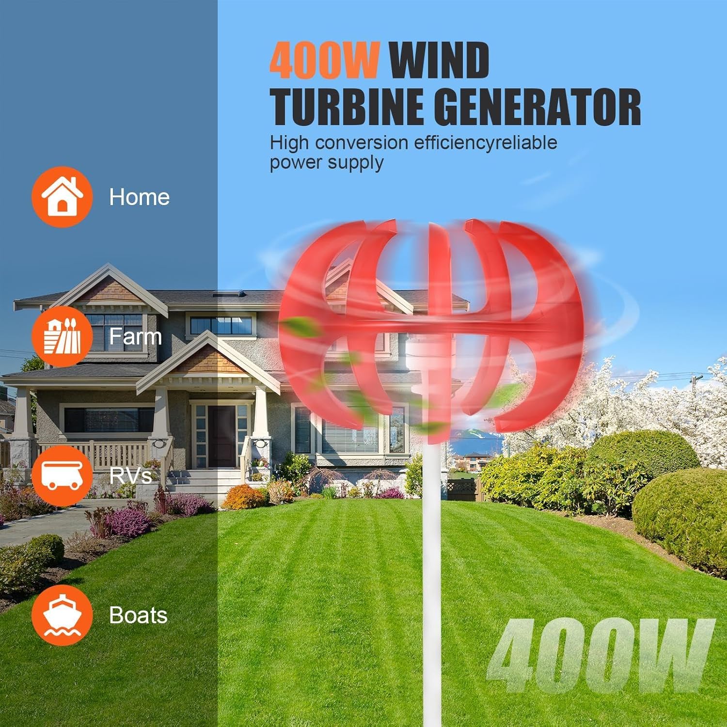 Home Wind Turbine, Adjustable Speed Wind Turbine, 12 V/24 V 5 Leaves Windmill Generator Kit for Street Lighting, Home