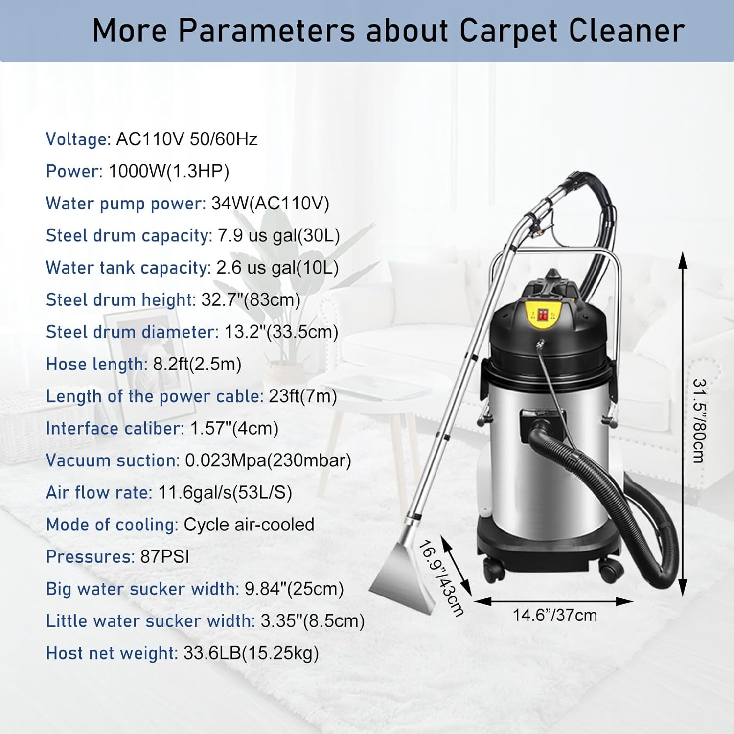 INTSUPERMAI Carpet Cleaning Machine Commercial Extractor Wet/Dry Vaccum Cleaner 3 in 1 30L Capacity Floor Cleaner 1000W
