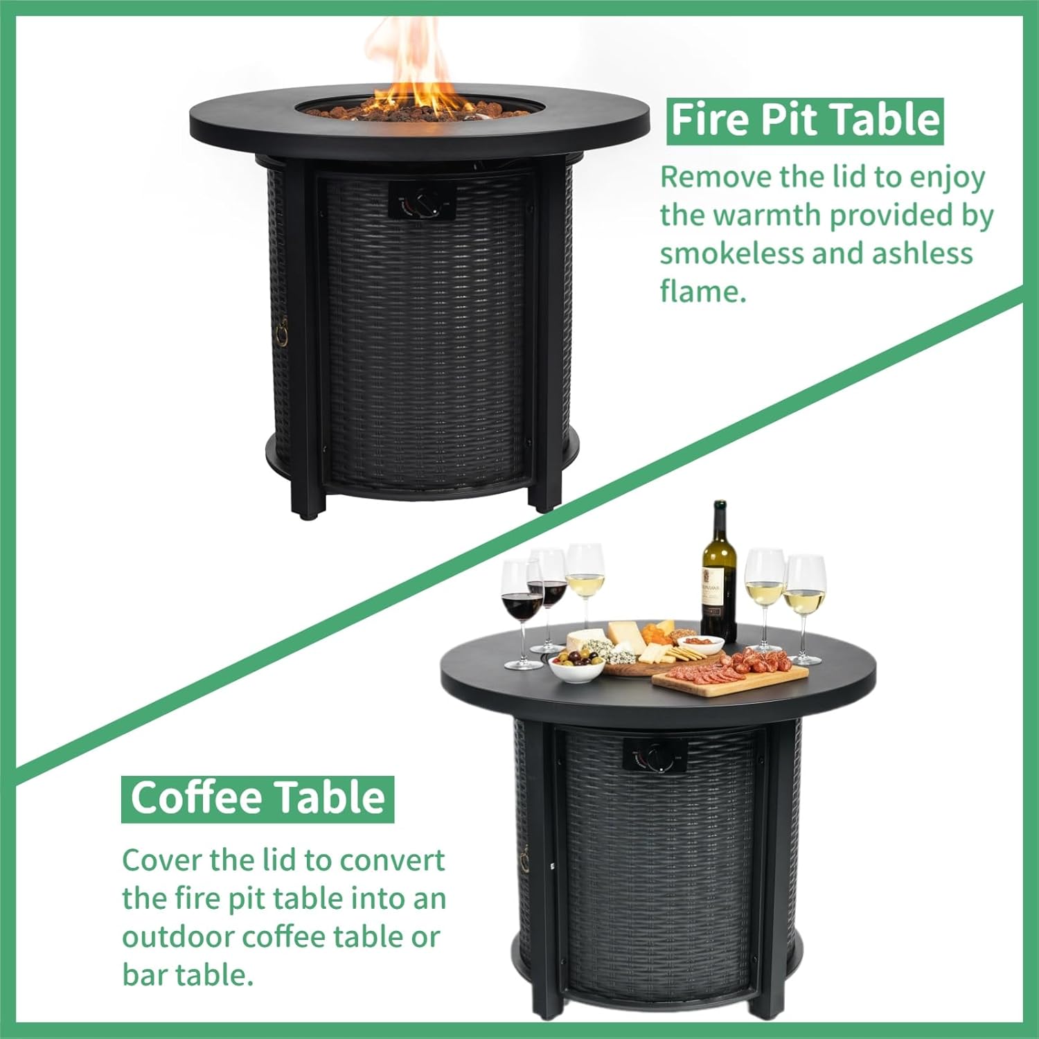 30 Inch Outdoor Propane Fire Pit Table,50000 BTU Steel Gas Firepit with Lava Rocks & Cover, Portable Round Patio Heater for Deck Garden Backyard Black
