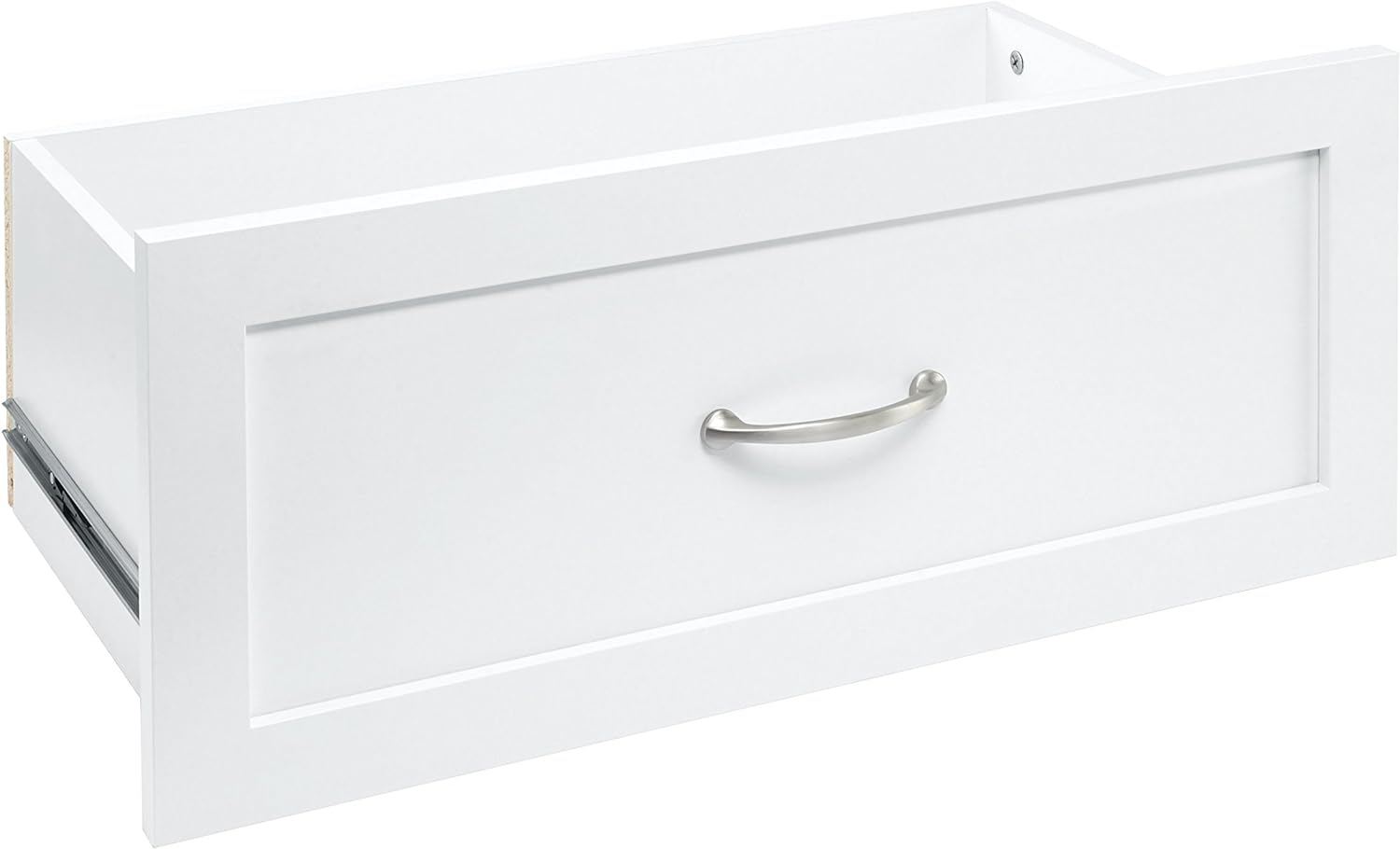ClosetMaid SuiteSymphony Wood Closet Drawer, Add On Accessory, Shaker Style, for Storage, Closet, Clothes, 25” x 10” Size for 25 in. Units, Pure White/Satin Nickel