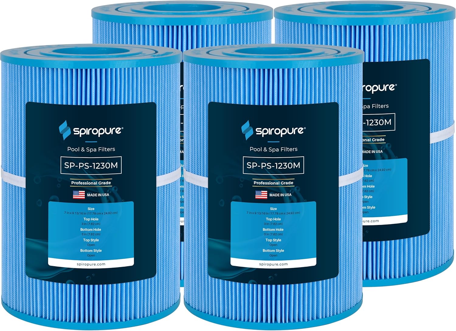 SpiroPure Replacement for Hayward CX250RE CX 250 Unicel C-7626 C-7626AM Pleatco PA25 PA25-M Filbur FC-1230 FC-1230M Blue Media Hot Tub Spa Pool Cartridge (Pack of 4)
