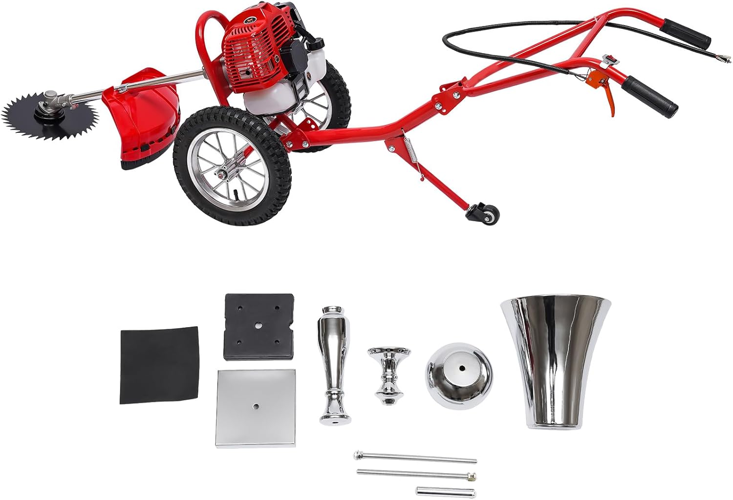 Hand Pull 49cc 2 Stroke Push Lawn Mower Gasoline, Powered 1.8Kw Engine Lawn Mower, Gasoline Brush Cutting Machine, Hand Push Type Grass Cutter, 3-in-1 Walk-Behind-Lawn-Mower