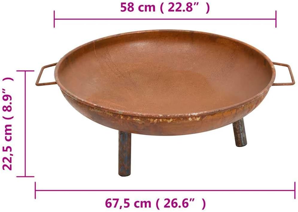 Fire Pit Steel Outdoor Fire Pit with Large Bowl and Handles for Garden Patio Warmth 26.6
