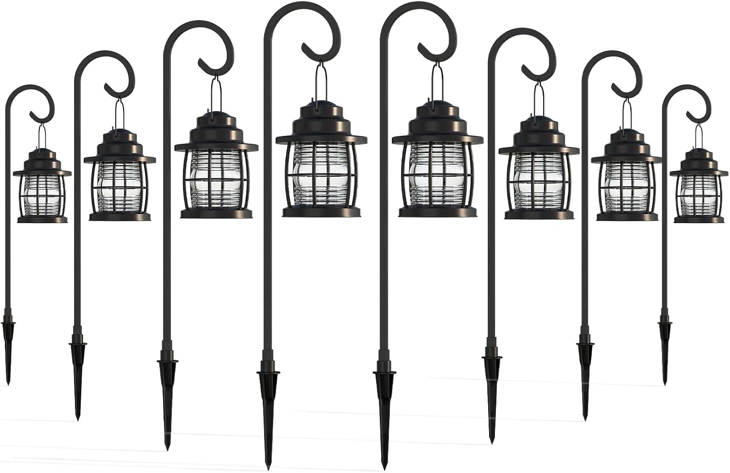 GOODSMANN 8Pack Low Voltage Landscape Lighting Kits 1.1W LED Outdoor Shepherd Hook Path Light 2900K Warm White Metal Walkway Light Weatherproof 12V Sideway & Pathway Lights with Stake Cable Connector